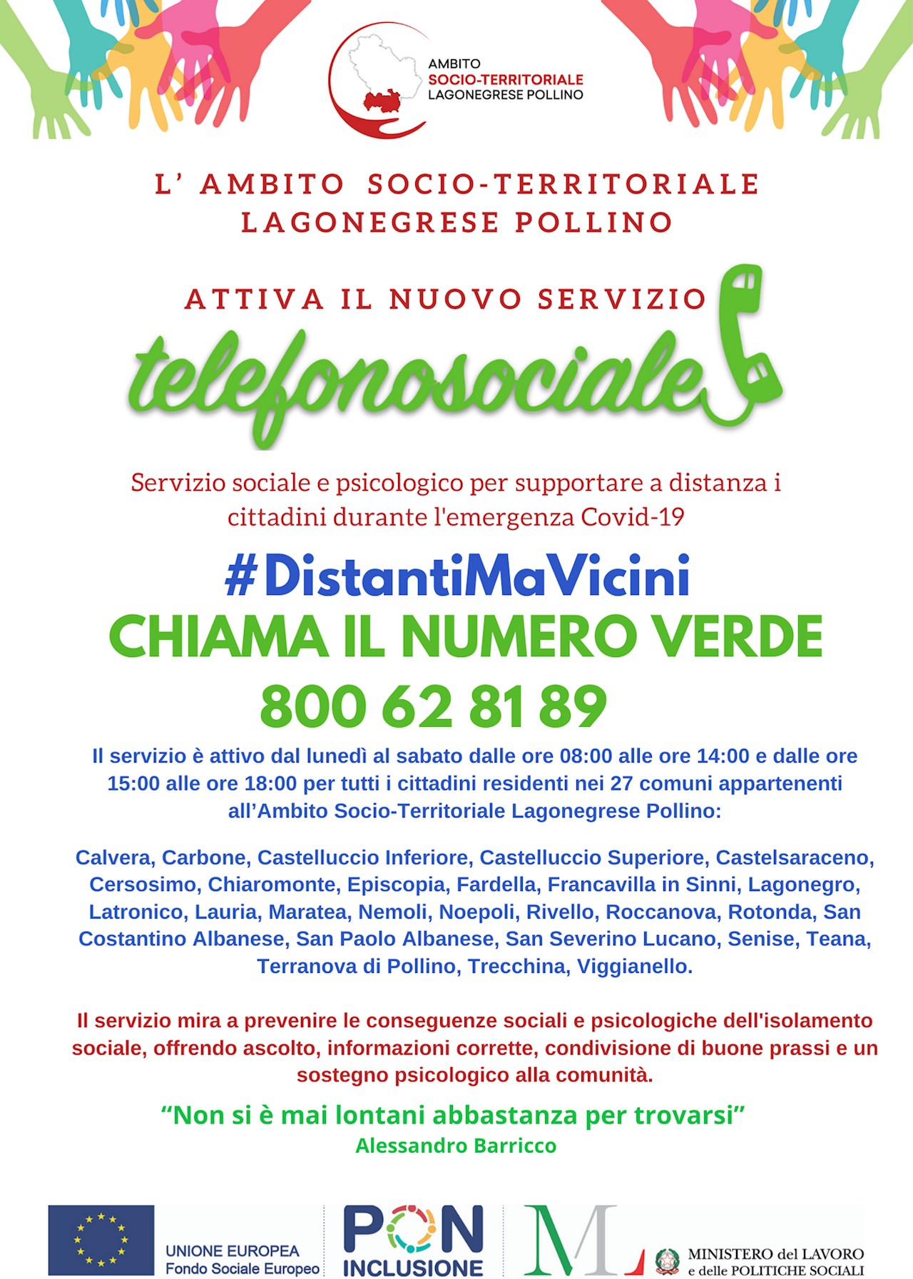 Numero verde telefonico sociale e psicologico
